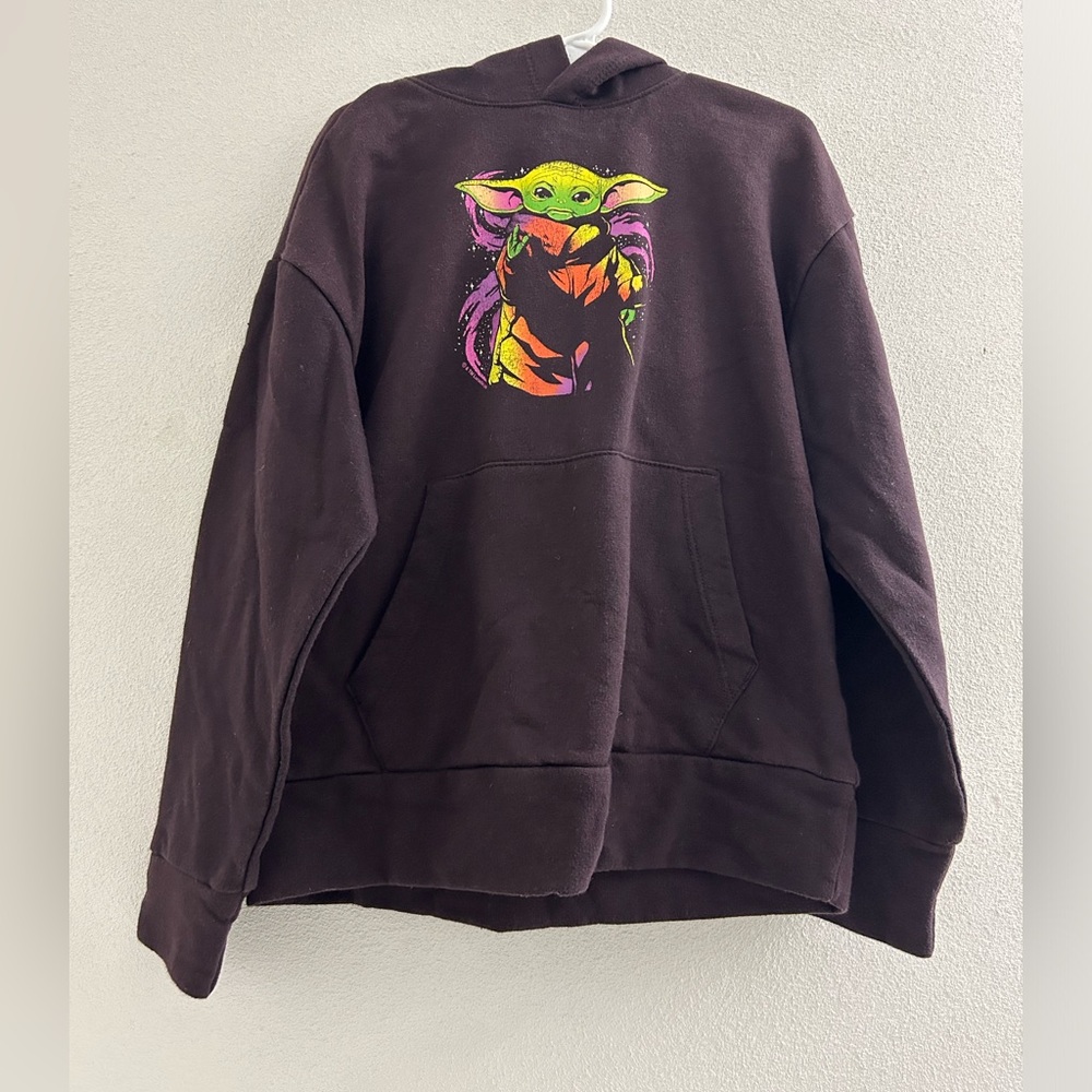 Grogu Star Wars Boys Deep Brown Graphic Hoodie size Medium